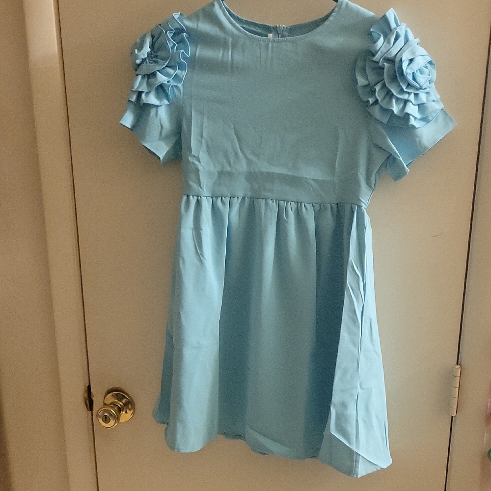 Charming Blue Kids Dress with Floral Sleeves